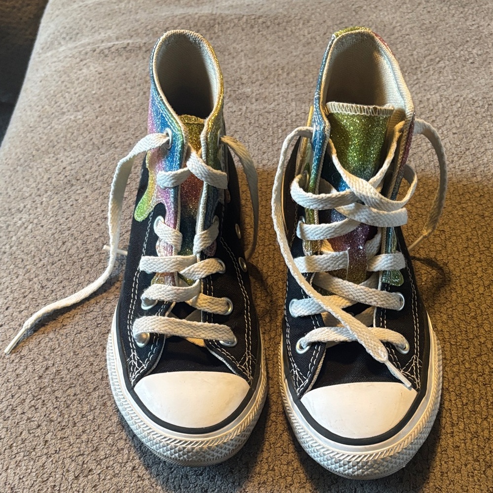 Converse High-Top Sneakers - Black with paint drip Accents. Good soles